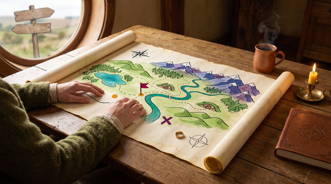 Map of Middle-earth on a table