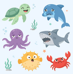 Fototapeta premium Sea Creatures Elements Set