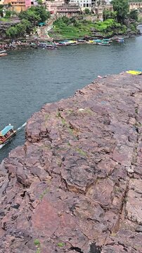 Vertical View of Omkareshwar Jyotirlinga and Narmada River, India