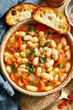 Traditional Greek Fasolada Bean Soup with Rustic Bread &ndash; AI Generative