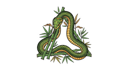 Fototapeta premium green snake wrapped around leaves