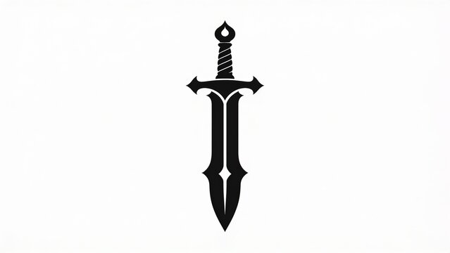 Medieval Dagger Sword Vector Silhouette Icon Isolated on White Background for Tattoo and Logo Design
