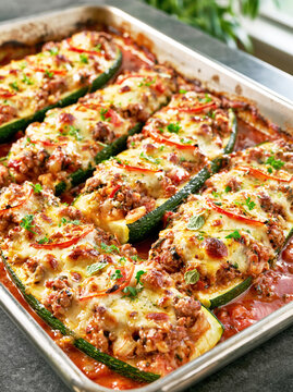 Baked Zucchini Boats with Meat and Cheese &ndash; AI Generative