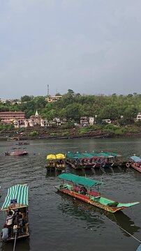 Vertical View of Omkareshwar Jyotirlinga and Narmada River, India