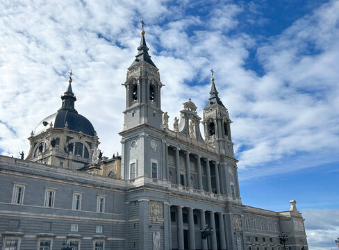 Beautiful view of Almudena Cathedral on a day. Madrid. Spain.