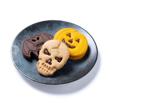 Assorted Halloween cookies isolated on white background