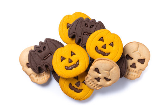 Assorted Halloween cookies isolated on white background