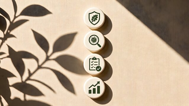 Sustainable Business Governance Icons with ESG Environmental Protection Audit and Growth Metaphor