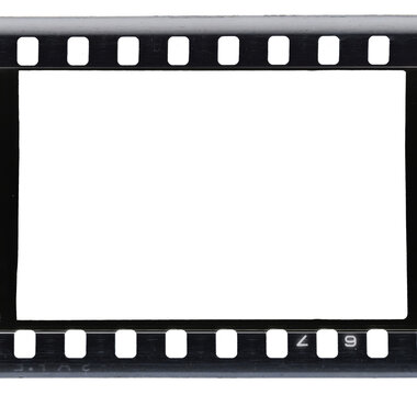 35mm analog film frame overlay with sprocket holes, frame numbers on transparent background (PNG image)