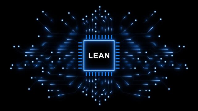 Lean Business Process and Digital Transformation Concept with Futuristic Microchip, Glowing Circuit Network and Technology Animation