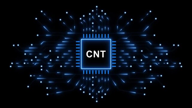 CNT Technology and Nanotechnology Concept with Futuristic Microchip, Glowing Circuit Network and Advanced Digital Animation