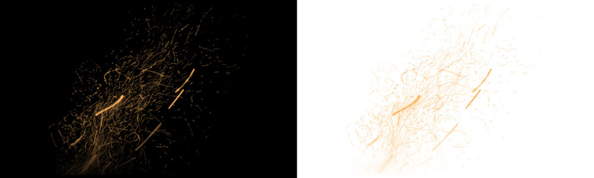 Rising golden fire sparks and embers on black and white background
