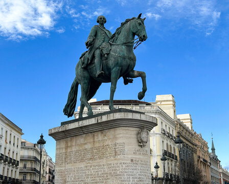 Statue of King Charles III. Close-up. Madrid. Spain.