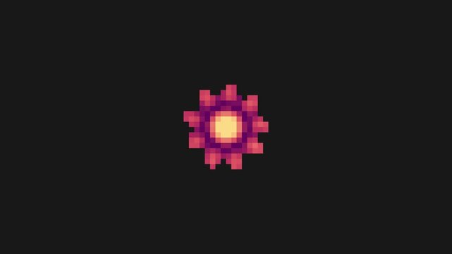 idle spin sun animation in pixel art style with black screen background