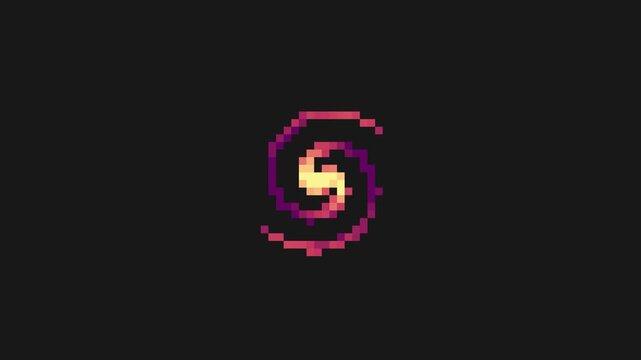 twist spin animation for loading screen in pixel art style with black screen background
