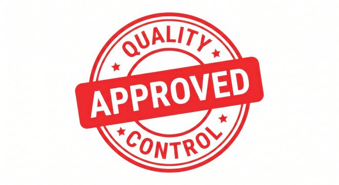 Red round approved stamp sign for quality control and business certification.
