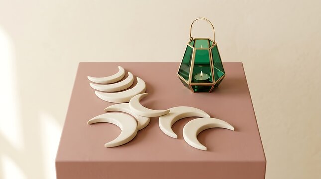 Decorative moon phase lantern on a stand