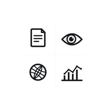 Animated Icon Set Showing Document Eye Loading Circle Global Growth Chart