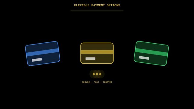 Business flexible payment methods cards floating alpha animated seamless loop