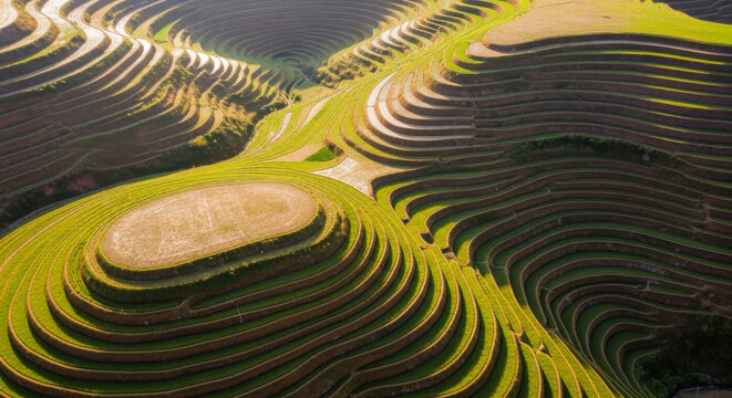 Aerial View of the Circular Agricultural Terraces of Moray, an Ancient Inca Archaeological Site in the Sacred Valley, Peru