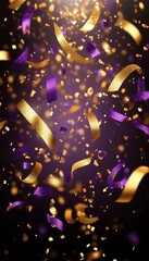 Obraz premium Abstract Background With Falling Gold And Purple Confetti Shimmering Particles On A Radiant Surface