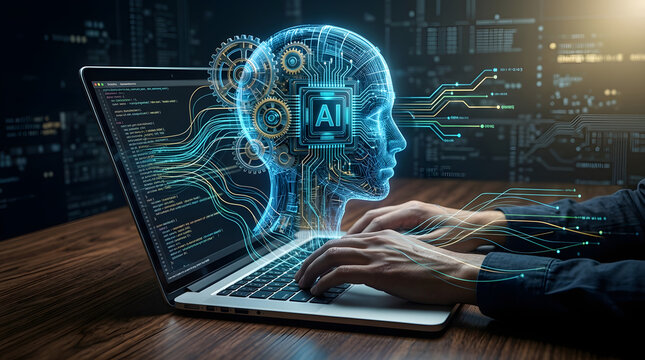 Artificial Intelligence AI Concept with Human Brain and Digital Coding