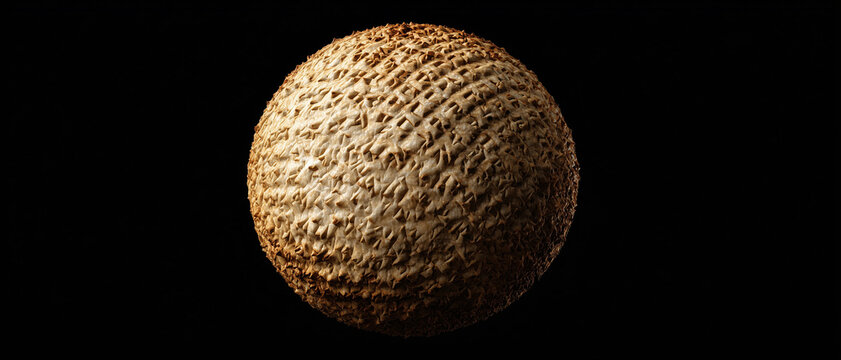Realistic woven wooden sphere isolated on black background