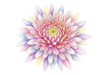 Obraz premium A beautiful watercolor painting of a chrysanthemum flower featuring intricate layered petals and soft pastel colors on a white background, painting, plant, soft