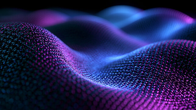 Abstract Futuristic Digital Wave Mesh Background with Neon Lighting