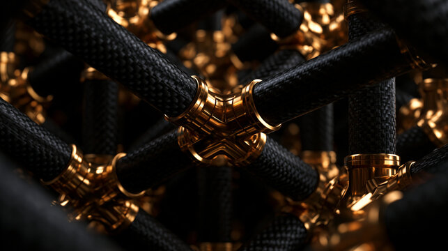 Abstract Network Structure of Carbon Fiber Tubes and Gold Connectors