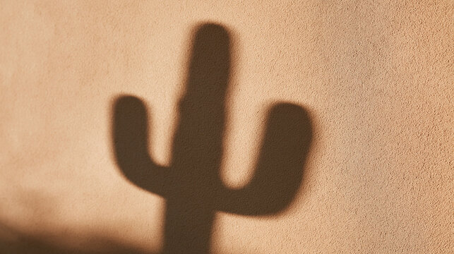 Cactus Shadow Cast on Warm Textured Stucco Wall