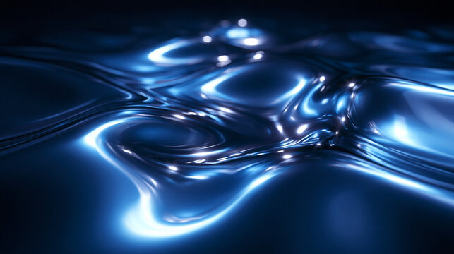 Abstract Glowing Blue Liquid Metal Wave Surface Background