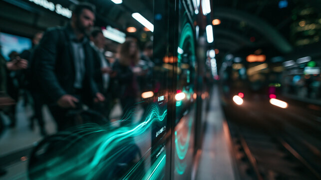 Futuristic Smart Subway Station with Digital Data Interface