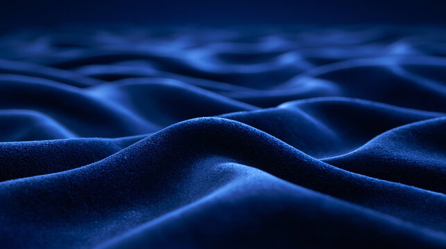 Luxurious Dark Blue Velvet Fabric Texture with Soft Waves