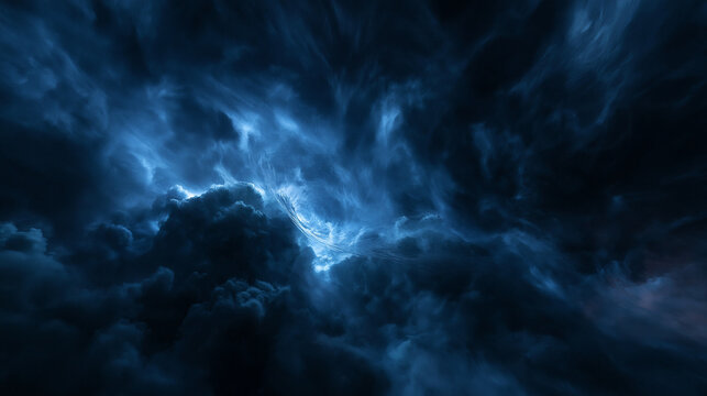 Dramatic Dark Blue Nebula Clouds with Cosmic Energy Glow