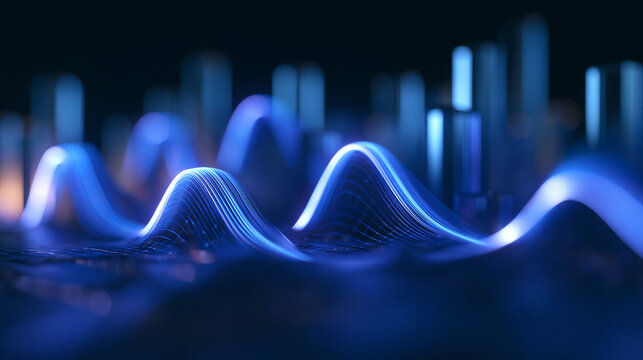 Glowing Blue Digital Sound Wave and Data Analytics Visualization