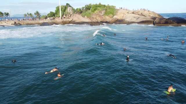 Surfer Riding Waves at Arpoador Beach, Rio de Janeiro, Brazil