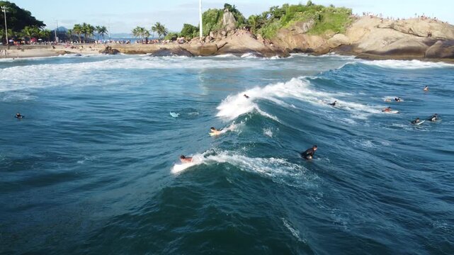 Surfer Riding Waves at Arpoador Beach, Rio de Janeiro, Brazil