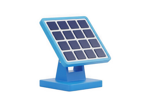Small blue solar panel icon for renewable energy and sustainable power generation isolated on transparent background