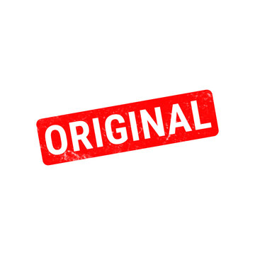 Original red rubber stamp icon, distressed vintage original seal on white background, authentic product certification mark