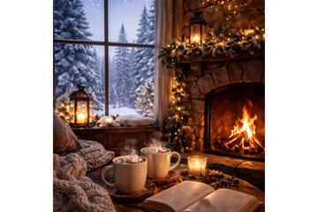 Obraz premium Cozy winter fireplace scene captured.