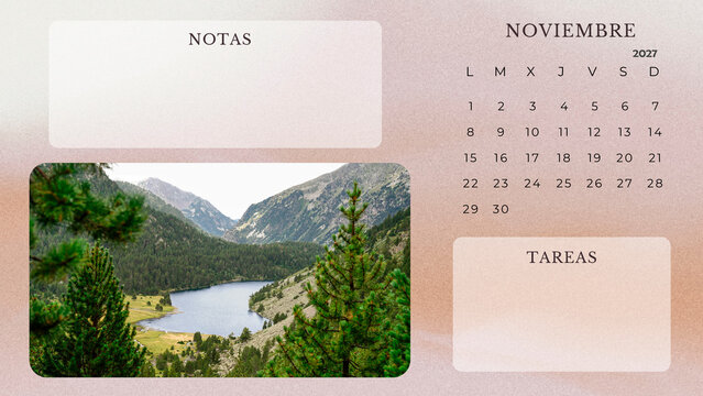 November 2027 Calendar Printable Minimalist Mountain Forest Planner. spanish calendar