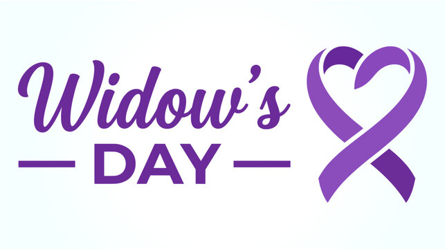 Widow's Day typography with purple heart ribbon, memorial awareness SVG graphic, mourning and grief support illustration for social media