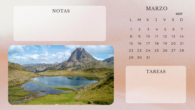 March 2027 Calendar Printable Minimalist Mountain Landscape Planner. spanish calendar