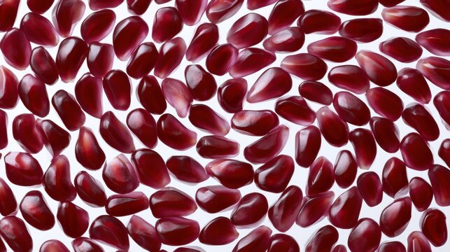 Close-up of a group of small, oval-shaped objects that are arranged in a random pattern. the objects appear to be red in color and have a glossy texture.