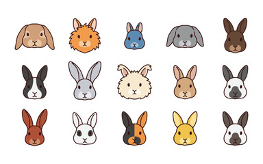 Naklejka premium Cute Rabbit Breed Collection with Distinctive Ear and Fur Styles