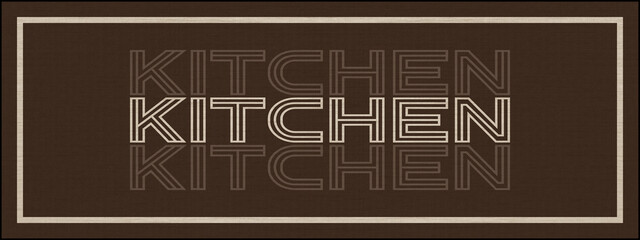 Modern Brown Kitchen Rug Mat with Geometric Kitchen Typography and Minimal Border Design © Mahmoud