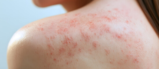 Fototapeta premium A detailed look at the eczema skin rash and atopic dermatitis condition, as seen in a copy space image