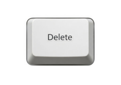 Single delete key from a computer keyboard for typing and data processing tasks isolated on transparent background
