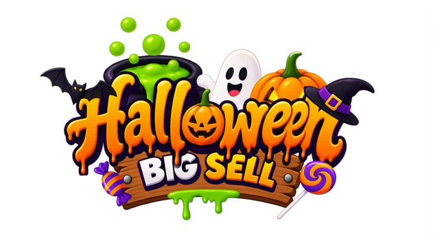 Halloween Big Sale Typography with Candy and Pumpkin Flat Animation